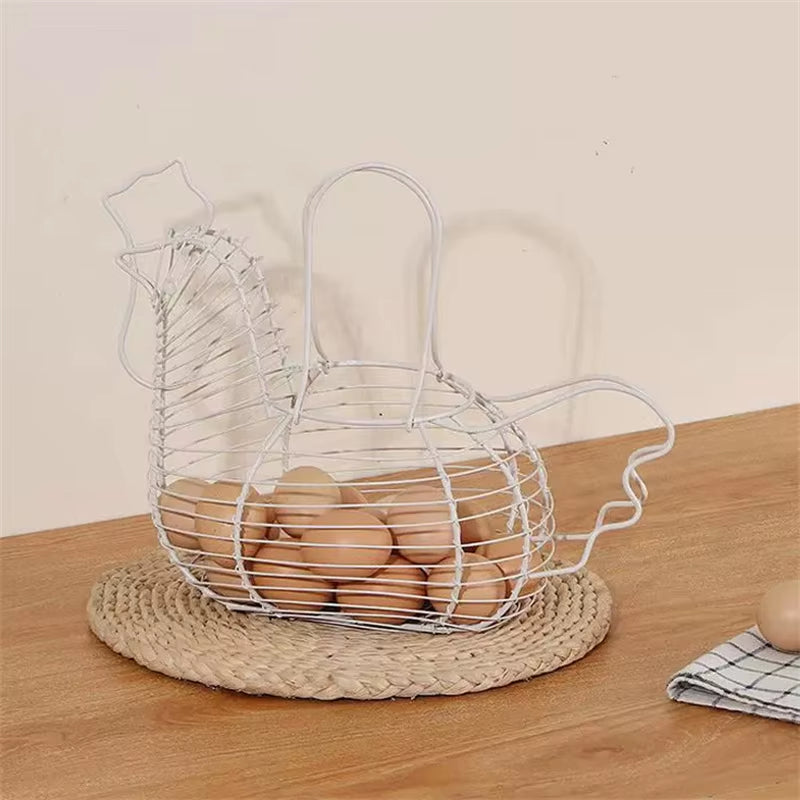 Iron Art Eggs Storage Basket Chicken Shaped Egg Holder Household Vegetables Fruit Container Organizer Rack Basket