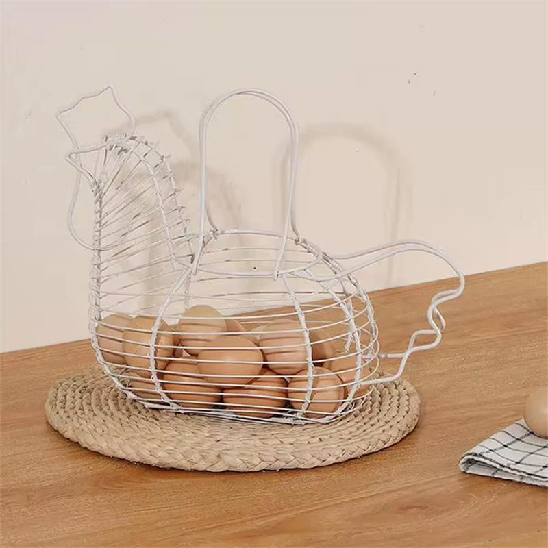 Iron Art Eggs Storage Basket Chicken Shaped Egg Holder Household Vegetables Fruit Container Organizer Rack Basket