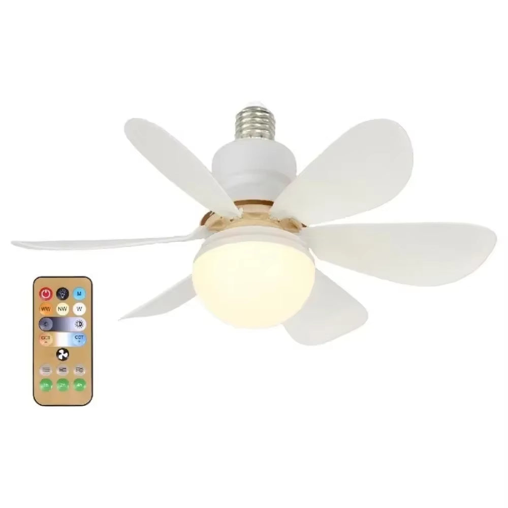 LED Socket Fan Light with Remote Small Ceiling Fan with Light, Cordless Light Socket Fan for Kitchen Bedroom Small Room