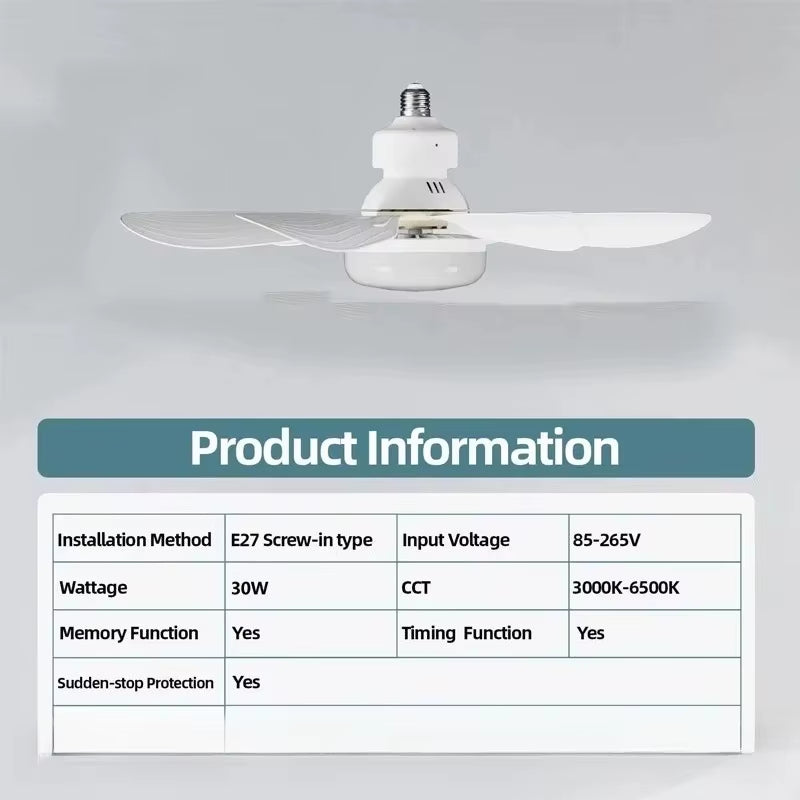 LED Socket Fan Light with Remote Small Ceiling Fan with Light, Cordless Light Socket Fan for Kitchen Bedroom Small Room
