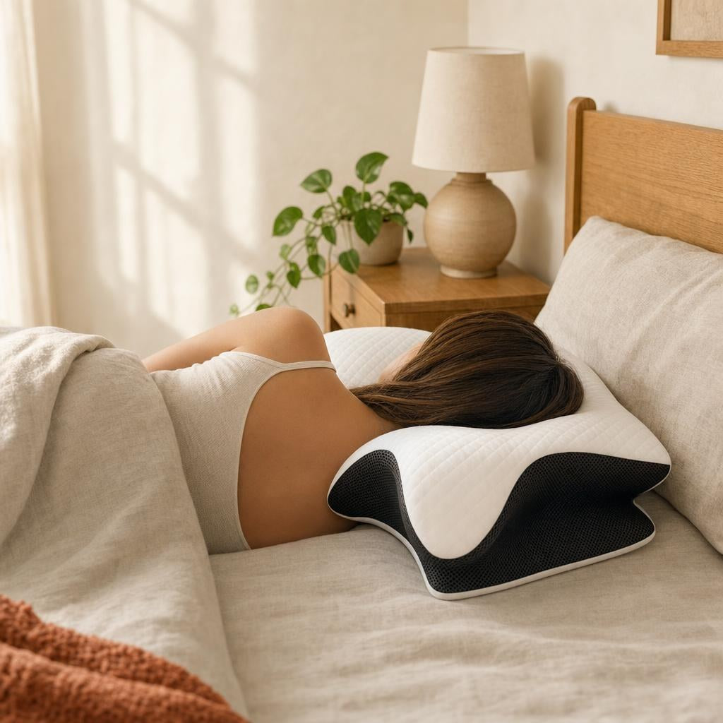 Side sleeper resting on the contour memory foam pillow