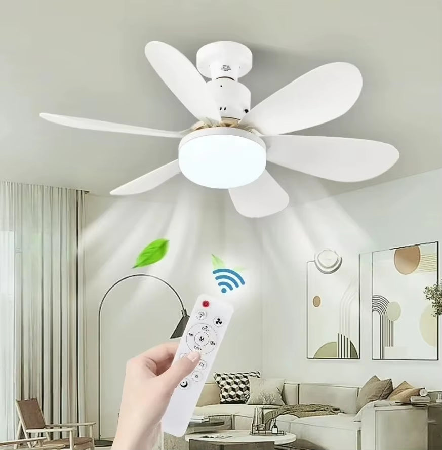 LED Socket Fan Light with Remote Small Ceiling Fan with Light, Cordless Light Socket Fan for Kitchen Bedroom Small Room