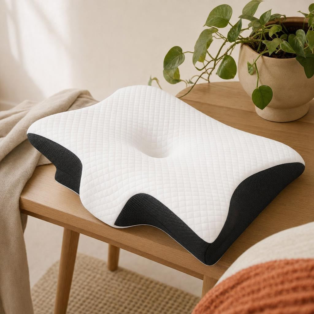 Close-up of the contour pillow shape and quilted cover