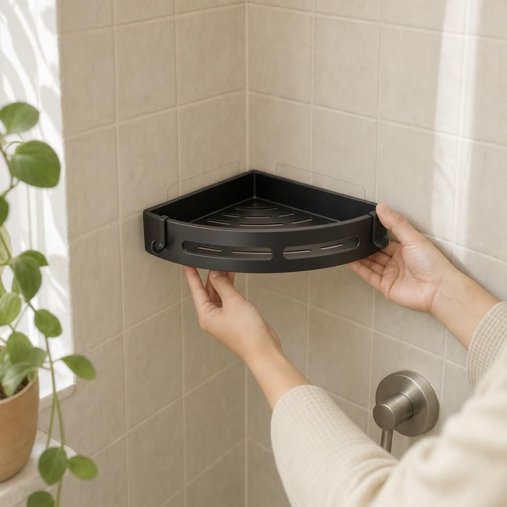 Sticking a corner shower shelf onto tile with no drilling